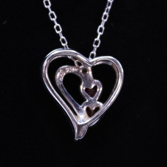 Felicia Design 925 Sterling Silver Heart Pendant Necklace Synthetic Rubies CZ - Picture 7 of 11